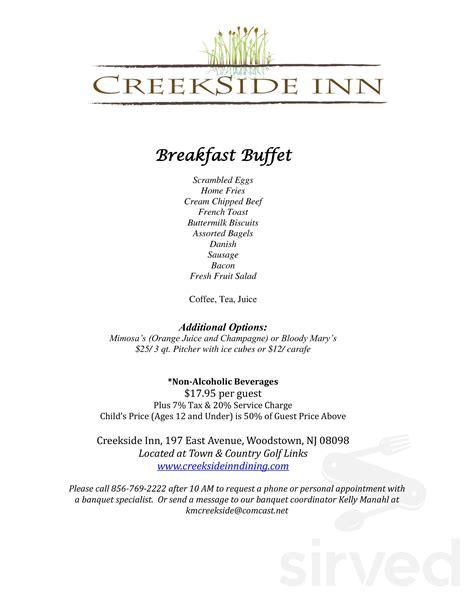 Creekside inn woodstown menu com