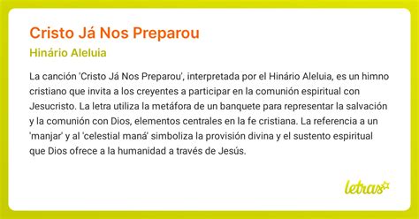 Cristo ja nos preparou cifra  Cristo já nos preparou Um manjar que nos comprou, E, agora, nos convida a cear: Com celestial maná Que de graça Deus te dá, Vem, faminto, tua alma saciar