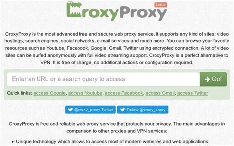 Croxyproxy web proxy CroxyProxy is the most advanced and secure web proxy service