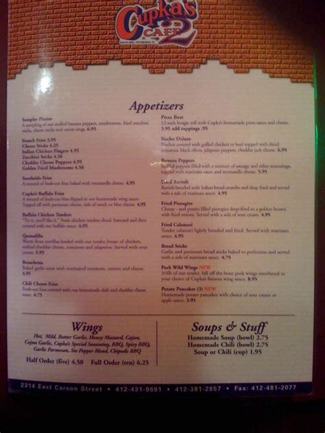 Cupka's cafe ii menu  Pittsburgh, PA 15236