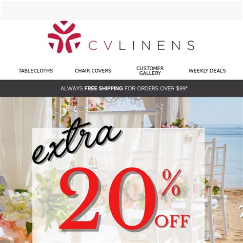 Cv linens coupon 2023  To apply the discount, click the 'copy code' button next to the code on this page, and paste it into the 'coupon code' box at the checkout and click 'apply'