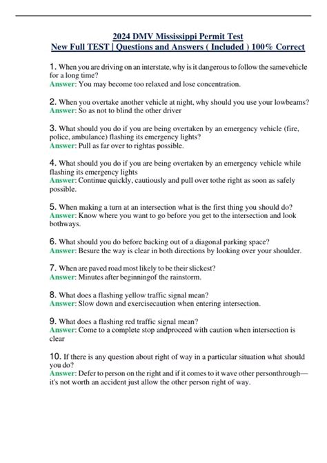 2024 DMV Permit Test New Full TEST Questions and Answers
