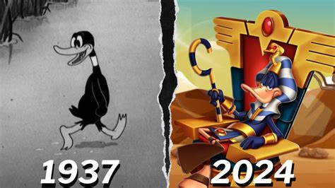 Daffy duck evolution The Daffy Duck Evolution (1937-1968) In celebration of Daffy’s upcoming birthday, I’ve been dying to do an evolution post of Daffy throughout his appearance in the classic Looney Tunes & Merrie Melodies film series from 1937 - 1968:Daffy Duck and the Dinosaur is a 1939 Warner Bros