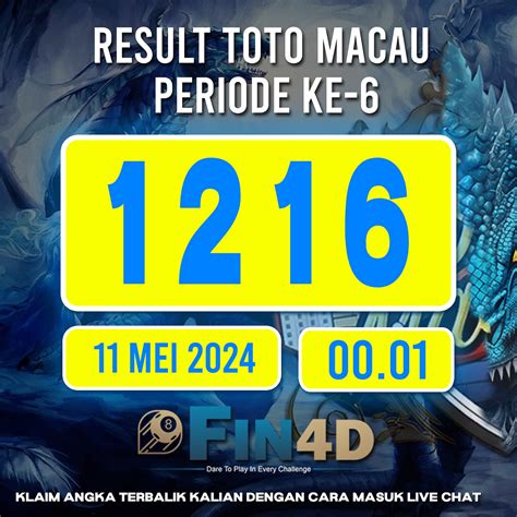 Data macau jam 1 Data Macau 5D 2023 : Live Result Macau 5D; Selanjutnya, Dalam Result macau terdapat beberapa keluaran dari jam 01