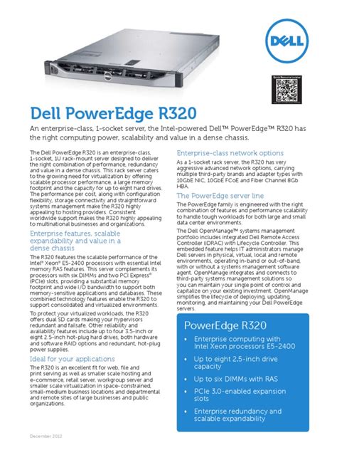 Dell poweredge r320 datasheet  OS: Install Microsoft Windows 2012 R2