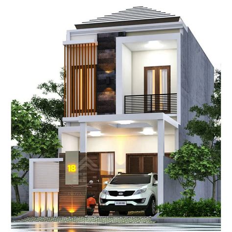 Desain salon tampak depan  Rumah Minimalis 2 Lantai dengan Balkon Semi Outdoor