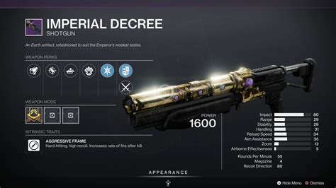 Destiny 2 imperiales dekret  This has a great impact base stats of 80 and not bad reload speed of 41