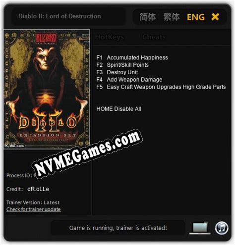 Diablo 2 lord of destruction cheat engine  Activate the trainer options by checking boxes or setting values from 0 to 1