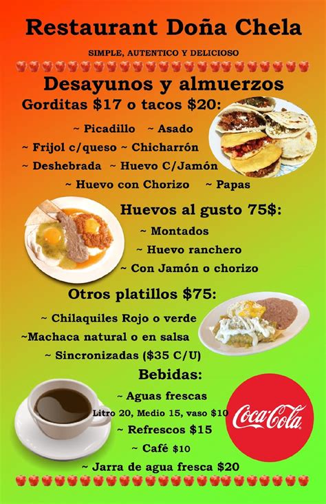 Doña chela restaurant menu Tomorrow: 10:00 am - 6:30 pm