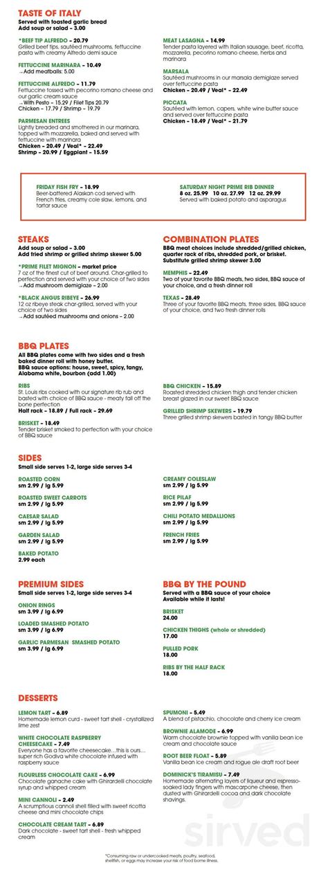 Dominick's green valley menu  The cool service demonstrates a high level of quality at Family joint pizzeria