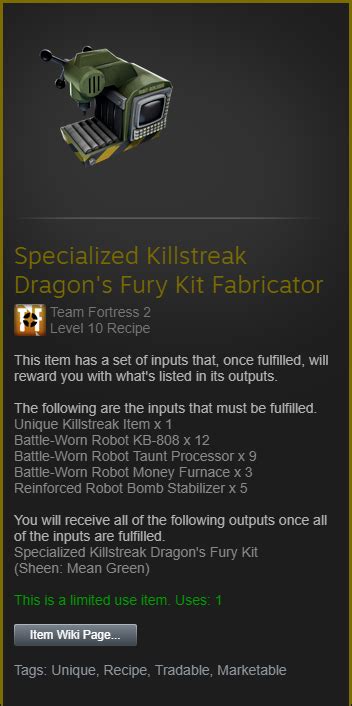 Dragon's fury killstreak kit Professional Killstreak Cow Mangler 5000 Kit Fabricator