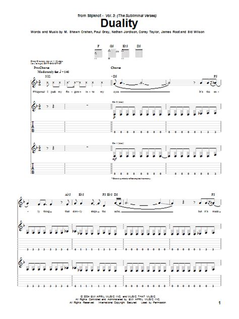 Duality tabs standard tuning  In standard guitar tuning, the open string notes are tuned from the lowest (E 2) to the highest (E 4) to sound the pitches E, A, D, G, B, e ( 1 )