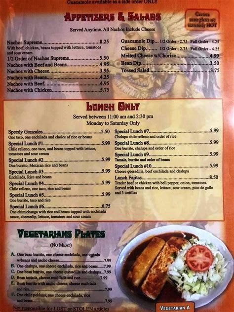 El azteca wapakoneta menu  Wapakoneta