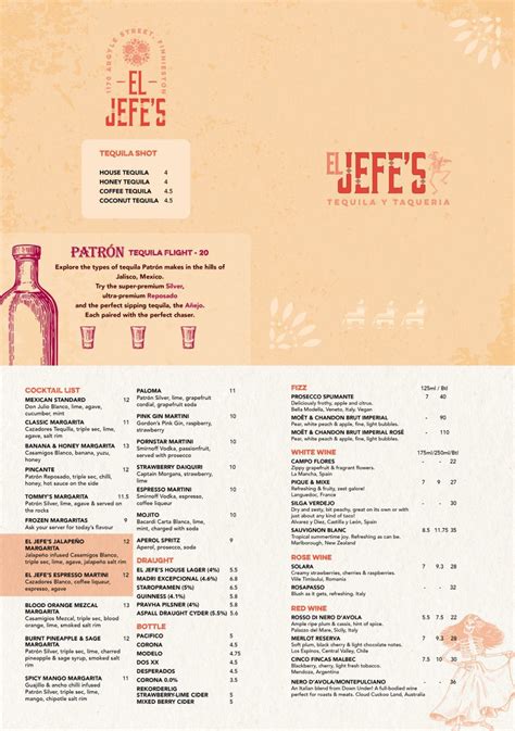 El jefe's cantina menu  THE BEST DRINKS! Come and party with us and