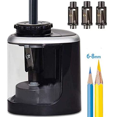   Basics Portable Electric Pencil Sharpener, Helical  Blade, Auto Stop, Battery/USB Cord Operated, Black, 3.54 x 3.54 x 6.3 in :  Office Products