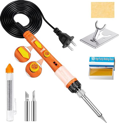 Soldering Iron Kit, 60W gun with Ceramic Heater, 9-in-1 solder kit tool,  Adjustable Temperature 200 to 450℃, Iron Tips, wire, Solder Stand for  Welding