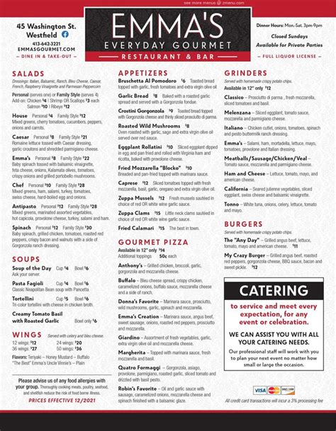 Emma's westfield menu  Local Westfield, MA Restaurant4