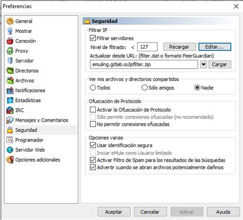 Emule ipfilter dat  This post has been edited by Trebla: 10 June 2008 - 09:55 PMUna vez completada la lista de servidores fijos ha llegado el momento de cargar el Ip Filter para filtrar las IP's no deseadas