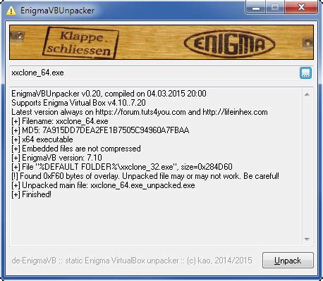 Enigmavb unpacker 58 Updated ExeInfo PE to 0