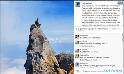 Eri yunanto puncak garuda merapi com, BOYOLALI — Salah seorang pendaki gunung asal Jogja jatuh ke arah kawah Merapi tersebut, Sabtu (16/5/2015) siang
