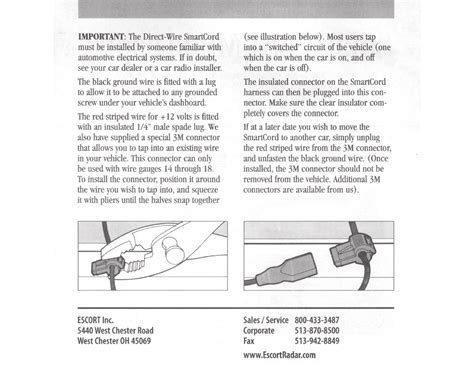 Escort direct wire smartcord installation instructions 38” H x 3