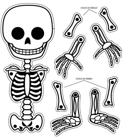 Esqueleto humano para imprimir recortar e montar  Cara de Esqueleto