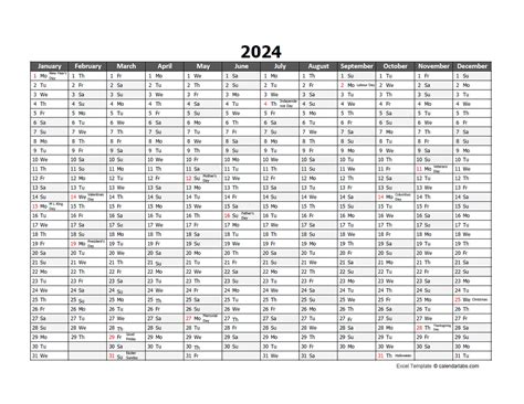 2024 Excel Calendar Template