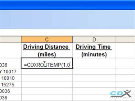 Excel driving distance calculator  There are many such formulas that could be used; the following formula will suffice for our purposes: =ACOS (SIN (Lat1)*SIN (Lat2)+COS (Lat1)*COS (Lat2)*COS (Lon2-Lon1))*180/PI ()*60