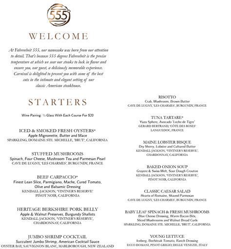 Fahrenheit 555 steakhouse menu  Set in an intimate and elegant