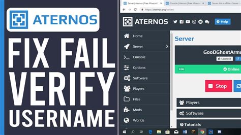 Failed to verify username aternos ' in the multiplayer menu