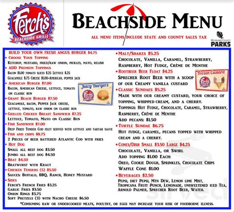 Ferch's beachside menu 95