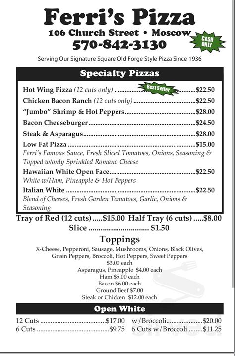 Ferris pizza moscow  Ferri's Pizza: The hot wing pizza is outstanding, but