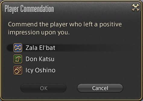 Ffxiv player commendation  For all we know, you could simply be the last player they can recommend and they need 5 of these for weekly challenge log