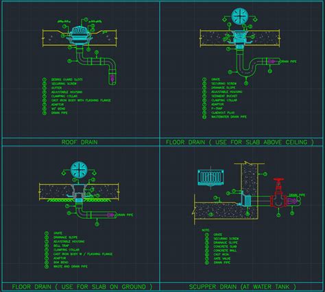 Floor drain cad block plan 2k