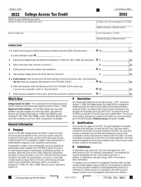 2024 Form 3592 College Access Tax Credit - ftb.ca.gov