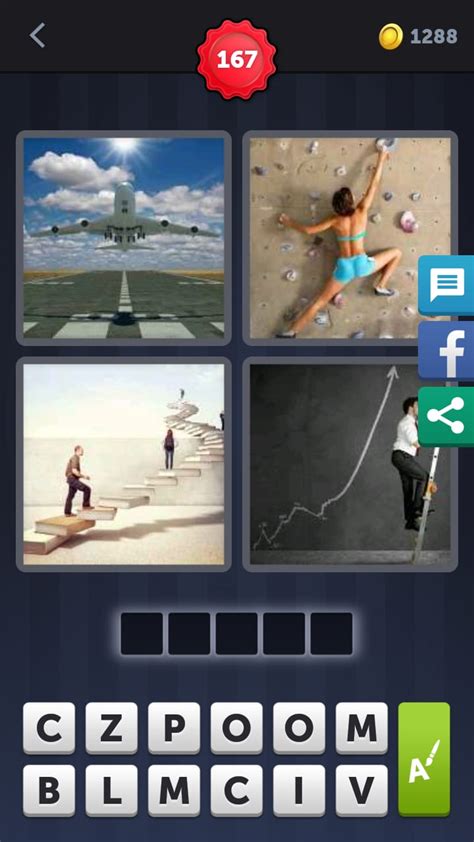 Four pics one word level 167 5 letters  3 Letters 4 Letters 5 Letters 6 Letters