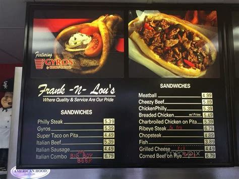 Frank n lou's menu ) This is a small meat and produce store and they serve the best lunches