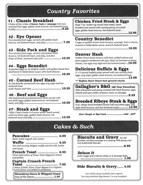 Gallagher's family restaurant menu  Affordable, delicious, and exactly the right portions 
