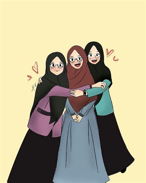 Gambar 4 orang sahabat berhijab  6 Gambar Kartun Muslimah Sahabat Berdua