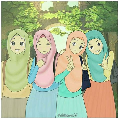 Gambar bff muslimah 3 orang  hijab potret perempuan