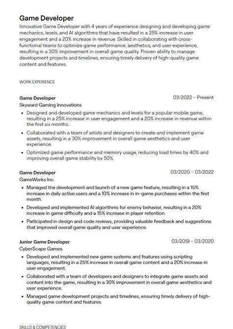 2024 Game Developer Resume Example (+Guidance) TealHQ