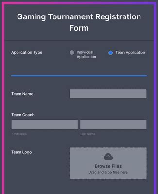 Gaming tournament registration form template 