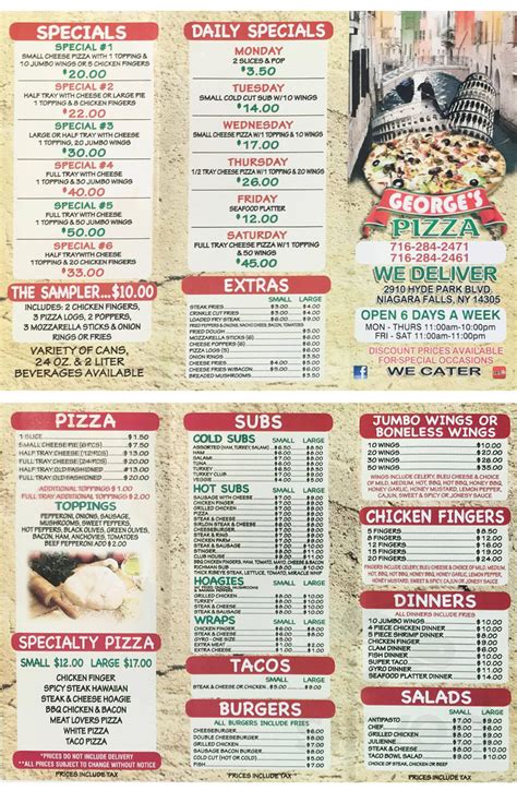 George's pizza niagara falls menu  Both bottle drinks and fountain drinks are available