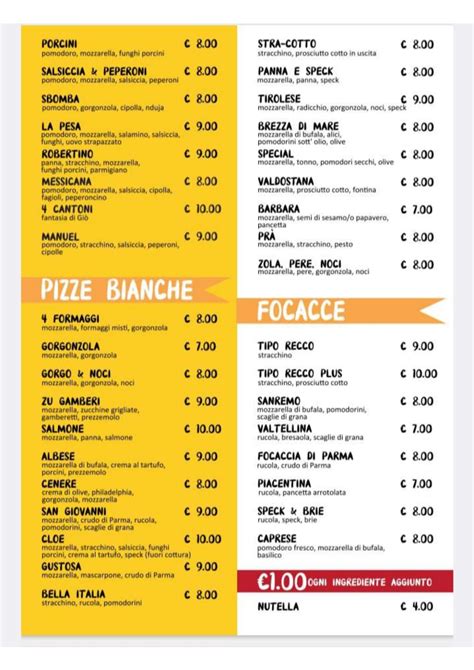 Gios flying pizza menu  Short and simple menu including beer and wine