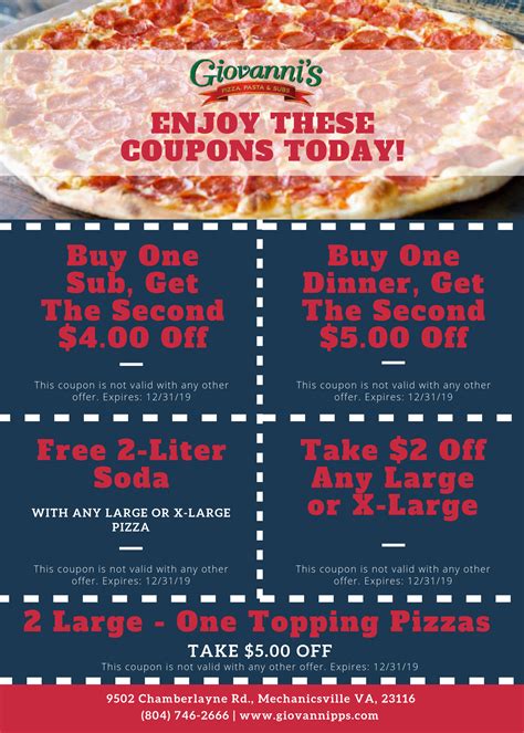 Giovanni's pizza coupon code  Save some time and place your order on our website! Order Now