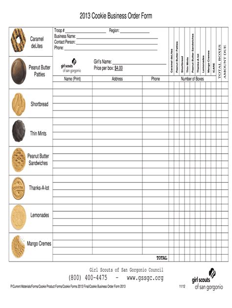 2024 Girl Scout Cookie Order Form Printable