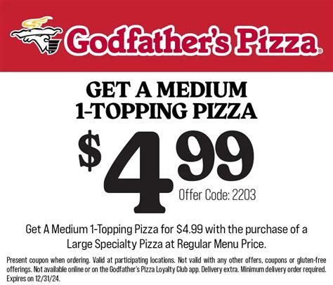 Godfathers pizza coupons  There are bunch of places near Godfathers Pizza giving great discounts