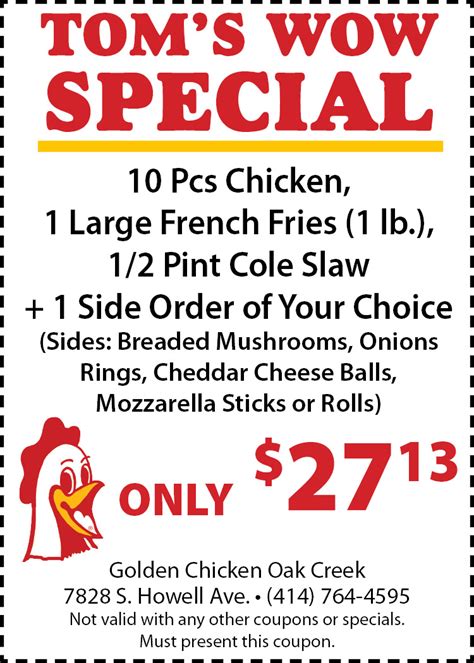 Golden chick coupons Specialties: Home of The Original Golden Tenders™, Golden Chick is a fast food restaurant chain offering Golden Fried or Roast Chicken, Fried Catfish, Sandwiches, Fresh Salads, Yeast Rolls and a variety of Sides