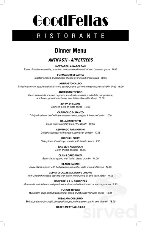 Goodfellas ristorante menu Italian restaurant; Bar & grill; Seafood restaurant; Contact Us; Goodfellas BBQ Menu Prices