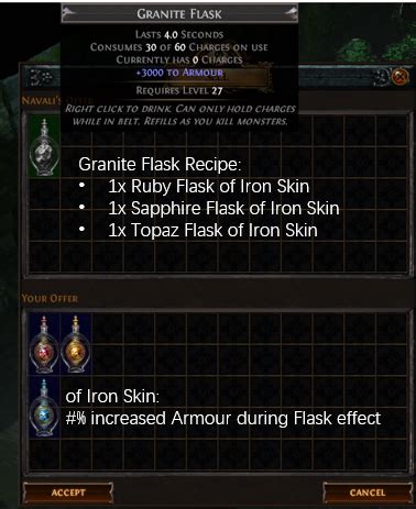 Granite flask poe Granite Flask - Granite flask provide +3000 armor, which is a signicant boost to your physical damage reduction